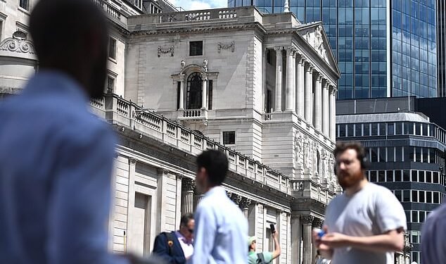 The Bank of England (pictured) yesterday voted to hike interest rates for the 13th time in 18 months, to 15-year highs of five per cent