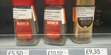 Breaking a tenner: Staff at a Co-op franchise in Walthamstow, north London put 'display only' coffee jars on shelves due to shoplifting concerns