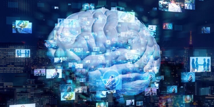 Brain on a digital background -- AI concept art