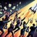 Illustration of businessmen eagerly investing in Solana cryptocurrency as it dramatically rises