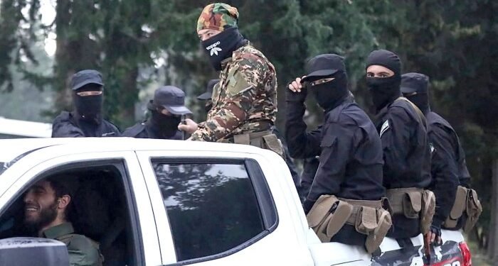 Syrian forces deploying in the town of Qadmus in Syria’s Tartus governorate