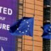 European Union flags flutter outside the European Commission headquarters in Brussels, Belgium