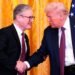 Britain’s Prime Minister Keir Starmer, left, and US President Donald Trump shake hands at a joint press conference in the East Room at the White House on February 27