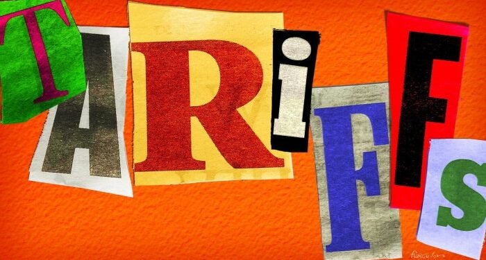 James Ferguson illustration of the word tariffs in the style of a ransom note