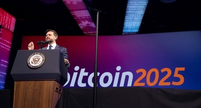 US vice-president JD Vance speaks during the Bitcoin 2025 conference in Las Vegas, Nevada on May 28 2025