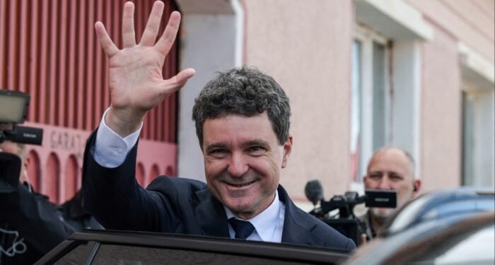 Nicușor Dan after voting in his home town of Făgăraș earlier on Sunday
