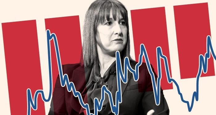 Montage shows Rachel Reeves against a data background