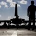 A British soldier and a Eurofighter Typhoon fighter jet at Royal Air Force’s Akrotiri base in Cyprus,