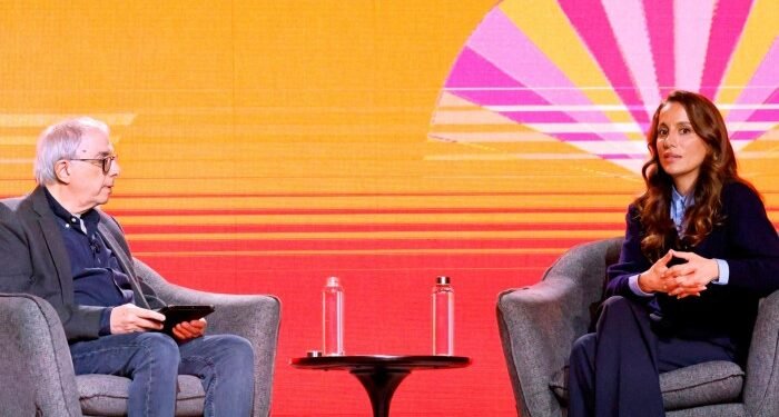 Steven Levy, editor at large for Wired, interviews Mira Murati at a conference in December