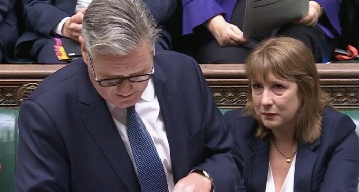 Rachel Reeves appears to shed a tear in the House of Commons as Keir Starmer speaks
