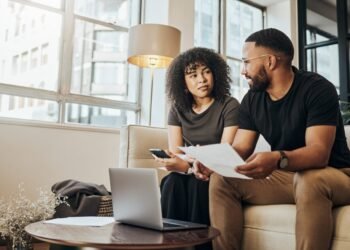 Couple reviewing finances