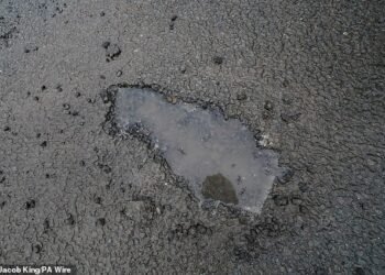 A pothole at JCB Power Systems in Derby on National Potholes Day, to test the 'Pothole Pro' machine and reaffirm the Government's £1.6bn commitment to fix potholes in England. Picture date: Wednesday January 15, 2025.