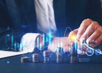 Financial investment and success market stock technology currency report.Money business financial graph diagram of coin. Financial growth data or investment market profit bar.