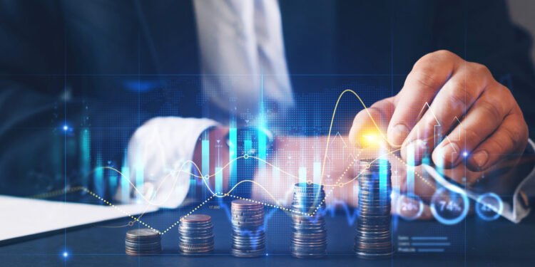 Financial investment and success market stock technology currency report.Money business financial graph diagram of coin. Financial growth data or investment market profit bar.