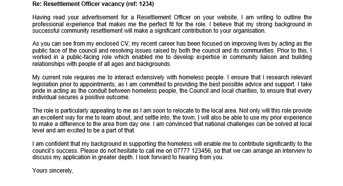 An example of a good cover letter