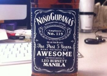 A resignation letter on the label of a Jack Daniels bottle