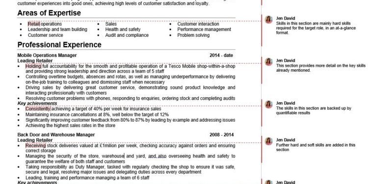 Example of a skills-based CV with explanatory notes