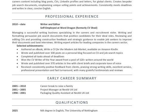 A screenshot of a good CV layout