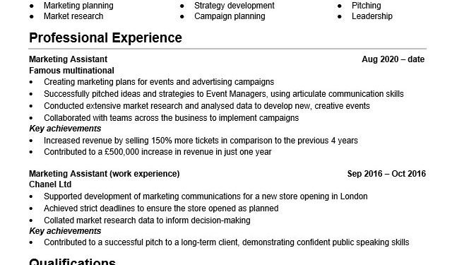 Example of a reverse chronological CV