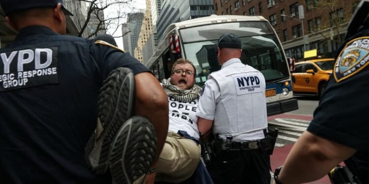 Dozens detained in New York City protest over US arms sales to Israel