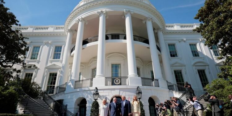 Trump greets King Charles on ’beautiful British day’ at White House