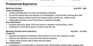 Example of a reverse chronological CV
