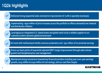 Eastman Q1 2026 slides: geopolitical headwinds met with pricing power