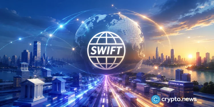 SWIFT blockchain shared ledger with 17 banks using tokenized deposits not stablecoins.